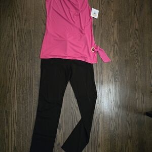 Pink Sleeveless Top and Black Pants Set